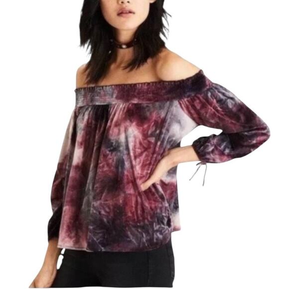 American Eagle Purple Tie Dye Crushed Velvet Off Shoulder Top MED Fairy Grunge - Picture 1 of 9